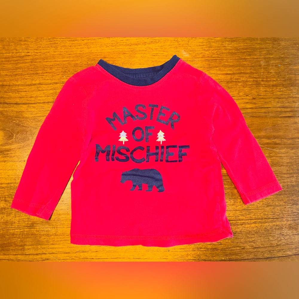 George | 100% cotton “master of mischief” red long sleeve t-shirt